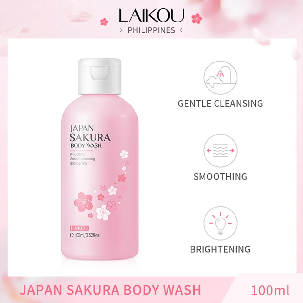 LAIKOU Sakura Body Wash Shower Gels 100ml Lotion Smooth Gentle Cleansing Moisturizing Brighten Shrink Pores Repaire Body Care