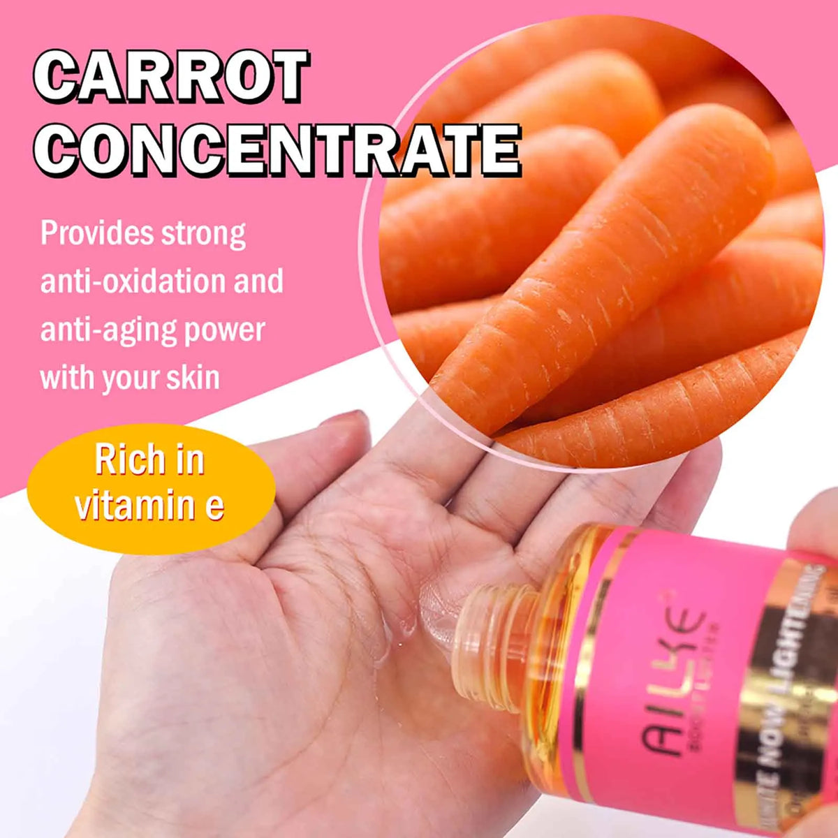 AILKE Organic Carrot Massage Oil, Moisturizing, Brightening, Hydrating, Remove Wrinkle, anti aging, Suitable for All Skin Types