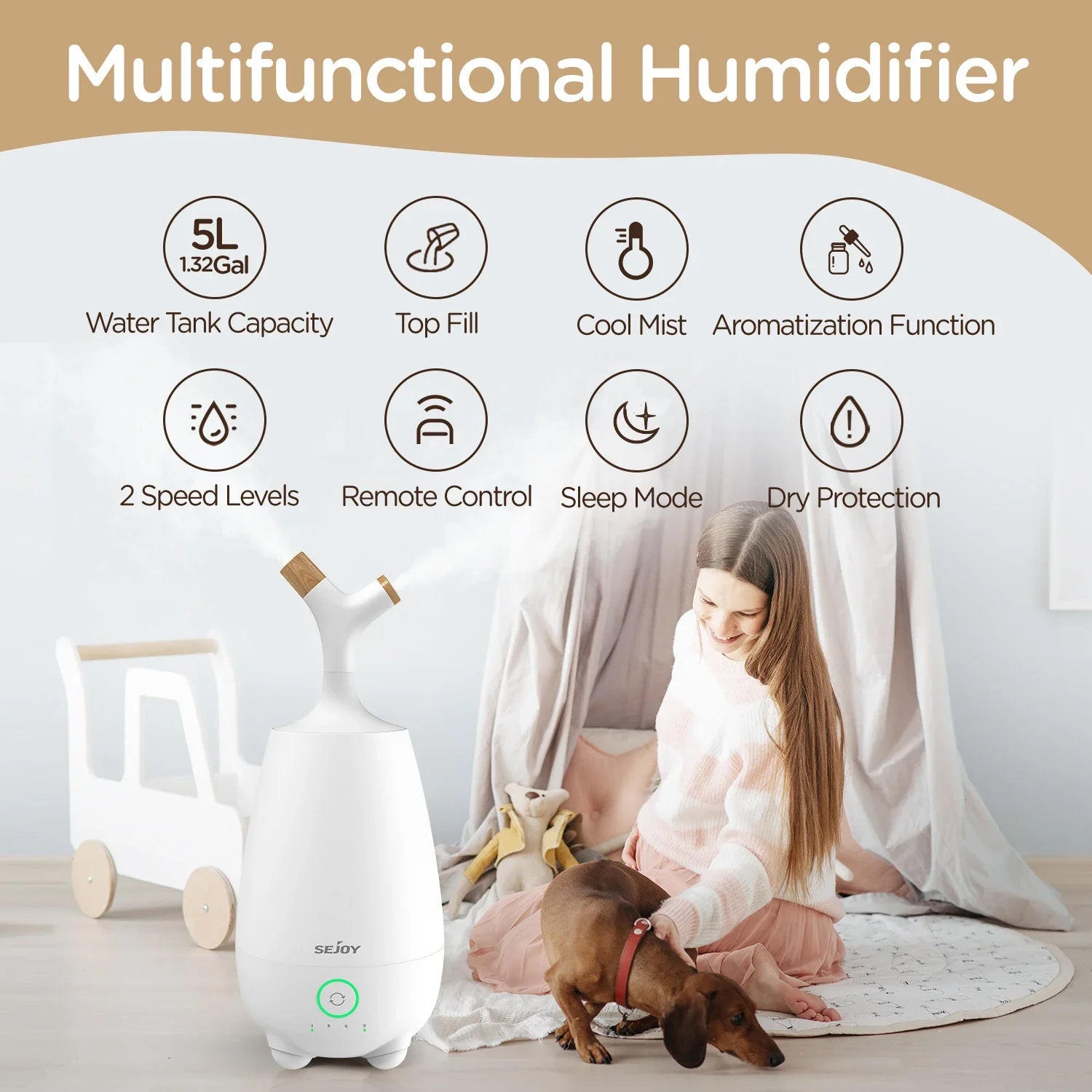 Home 5L Ultrasonic Cool Mist Cute Super Quiet Suitable