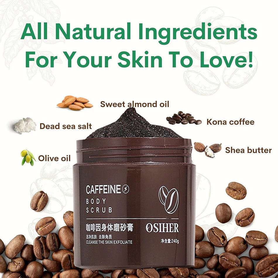 240g Body Arabica Coffee Scrub Brightening Smooth Exfoliating For Anti Cellulite Moisturizing Body, Face, Hand, Foot Scrub