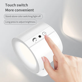 LED Touch Control Wall Sconce, 360° Rotatable, 3-Color, Wireless Night Light for Bedroom