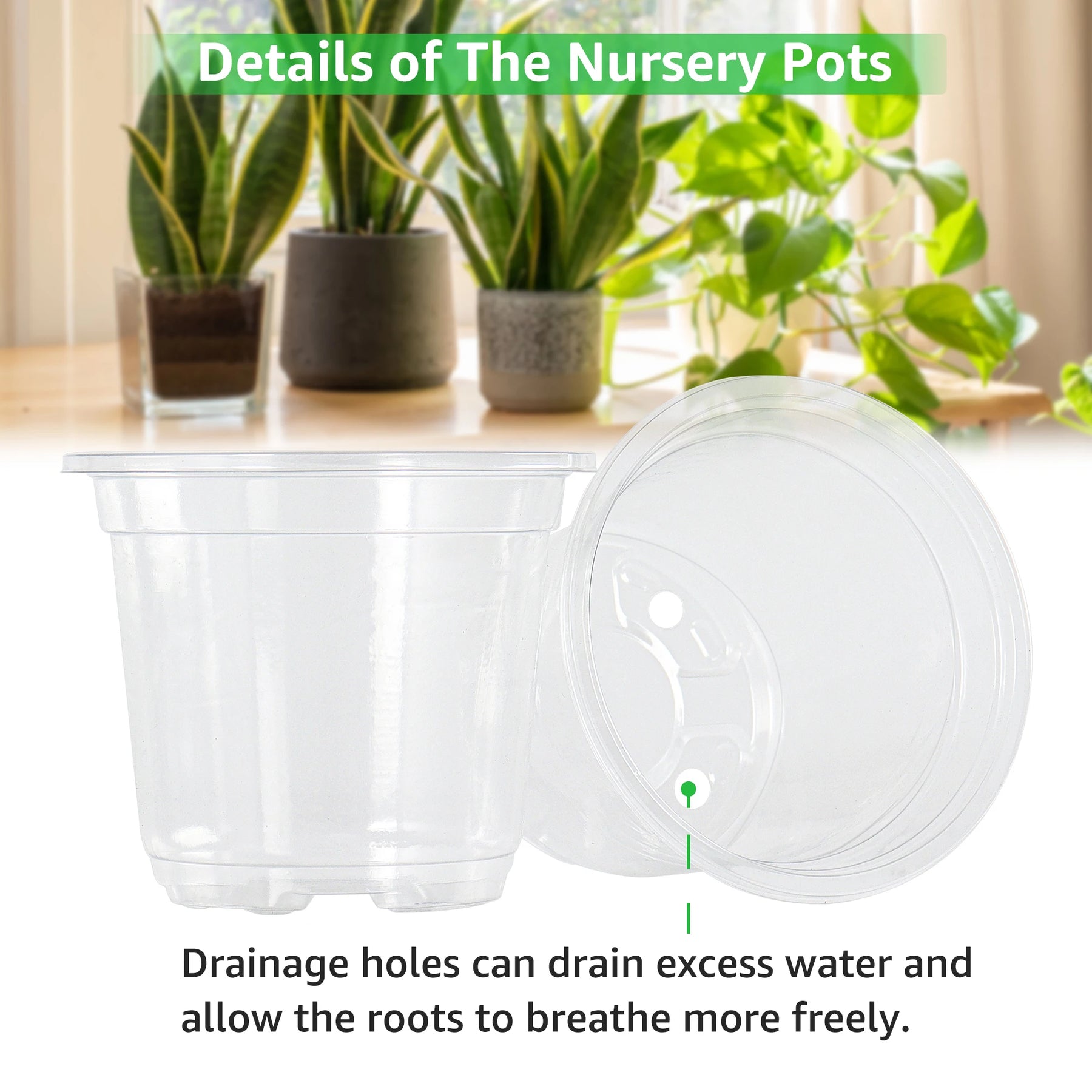 30-Pack Clear Nursery Pots with Drainage Holes, 3.5/4/5 Inch Transparent Planters