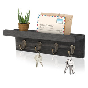 Farmhouse Wooden Key & Mail Holder with 4 Hooks