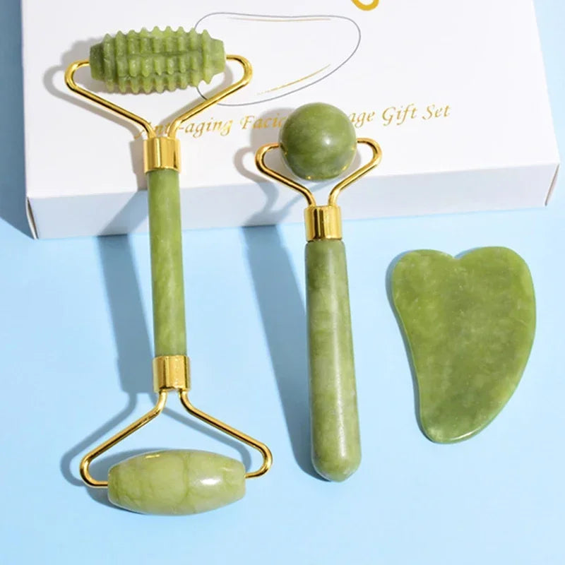 Natural Jade Roller & Gua Sha Face & Body Massager