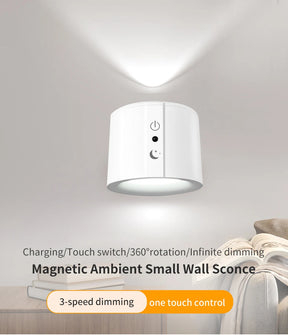 LED Touch Control Wall Sconce, 360° Rotatable, 3-Color, Wireless Night Light for Bedroom