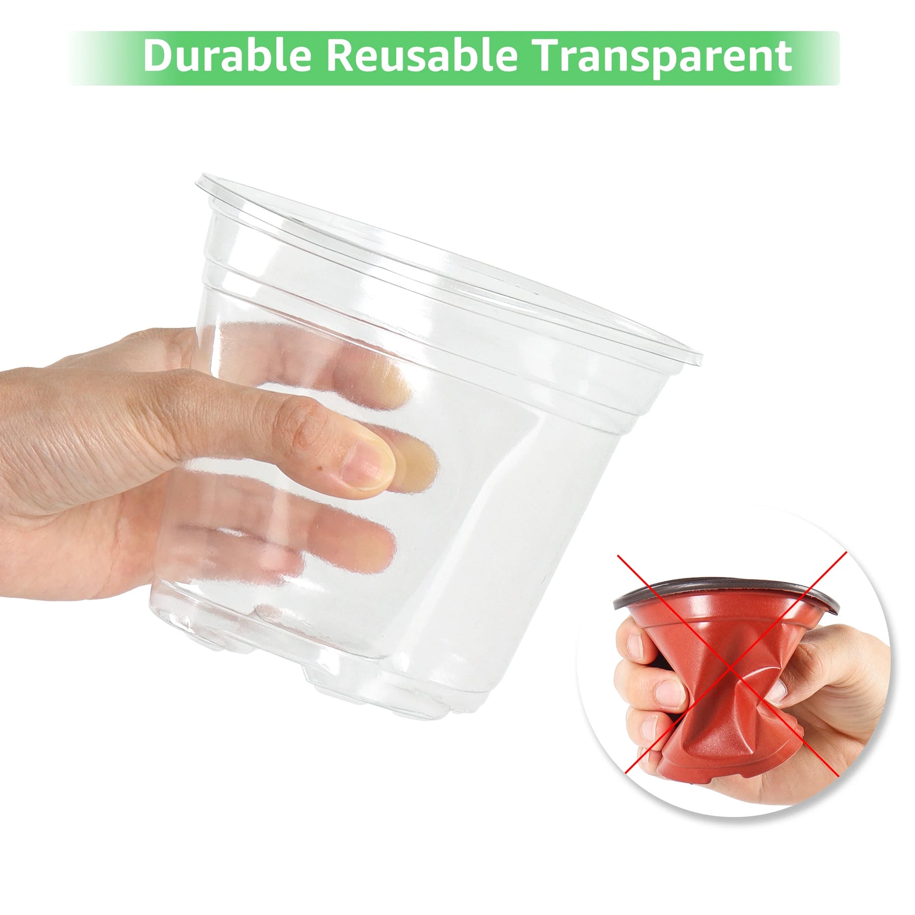 30-Pack Clear Nursery Pots with Drainage Holes, 3.5/4/5 Inch Transparent Planters