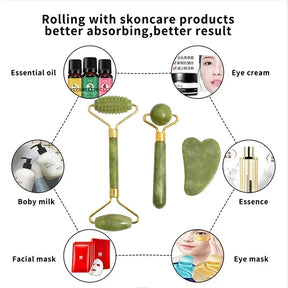 Natural Jade Roller & Gua Sha Face & Body Massager