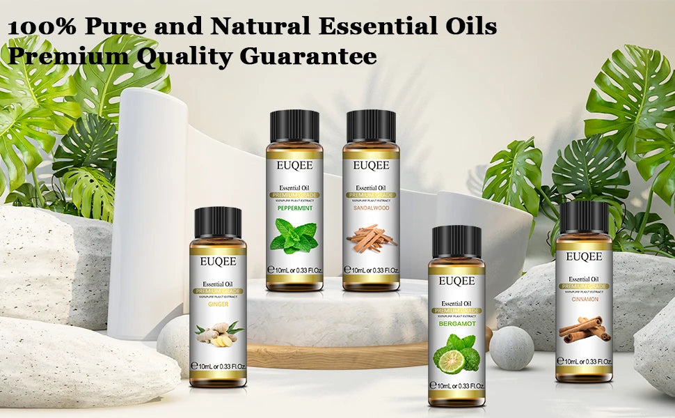 EUQEE 10ml Natural Essential Oil with Dropper - Lavender, Jasmine, Eucalyptus, Vanilla